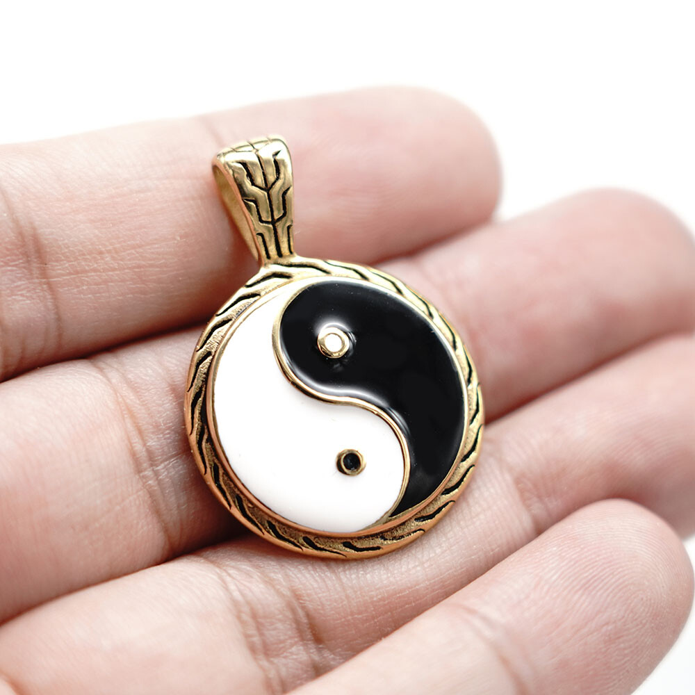 MENDEL Gold Plated Tone Mens Good Luck Protection Yin Ying Yang Pendant Necklace