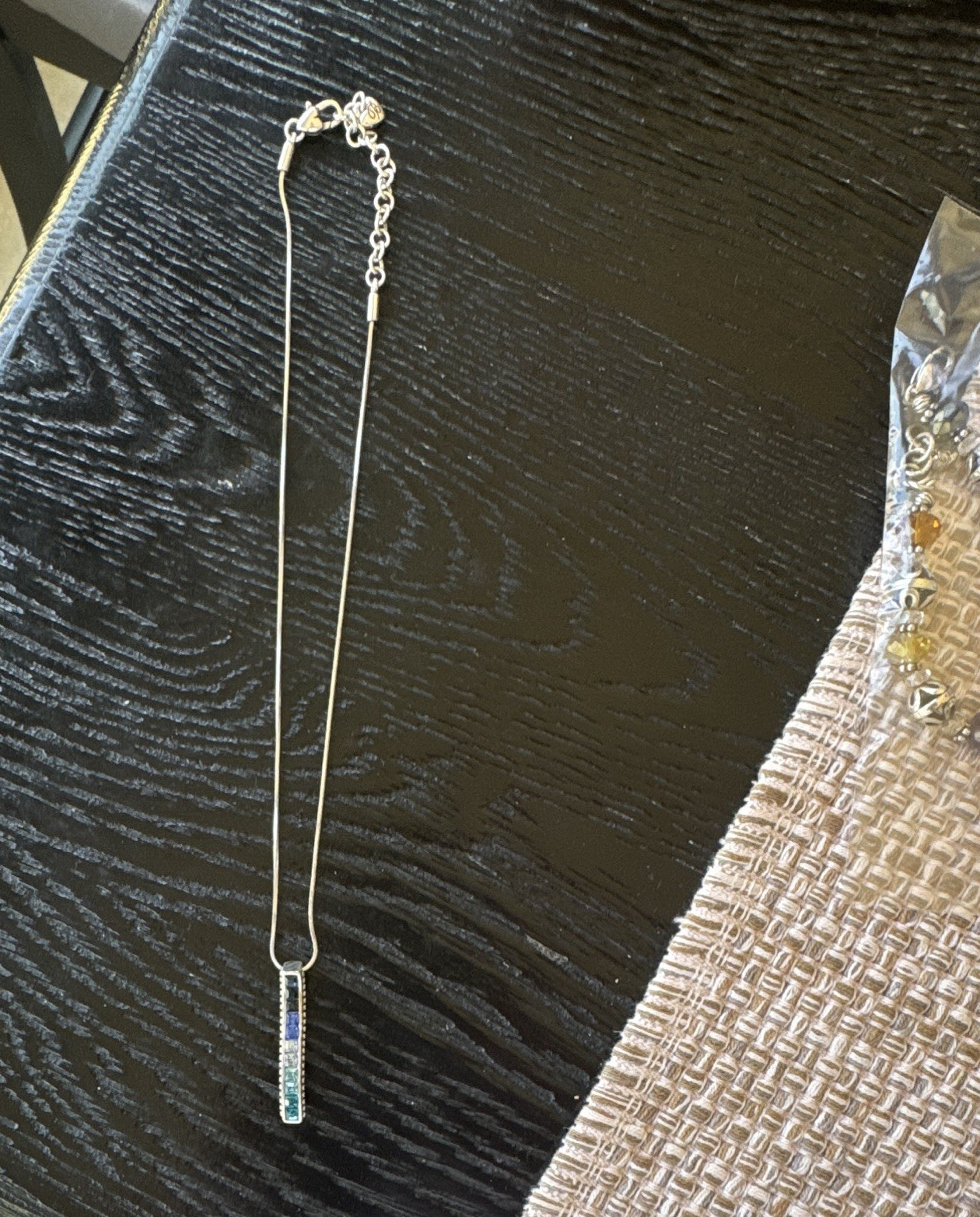 Brighton 18” Silver Tone Snake Chain Bar Pendant Necklace Blue Clear Crystals