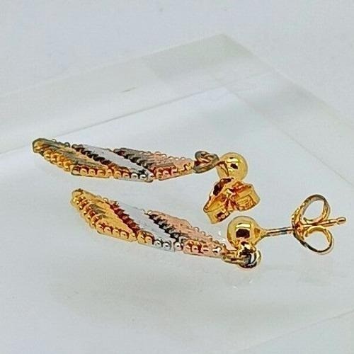 Tri-Color Gold Vermeil Sterling Silver Diamond Cut Dangle Ball Stud Earrings New