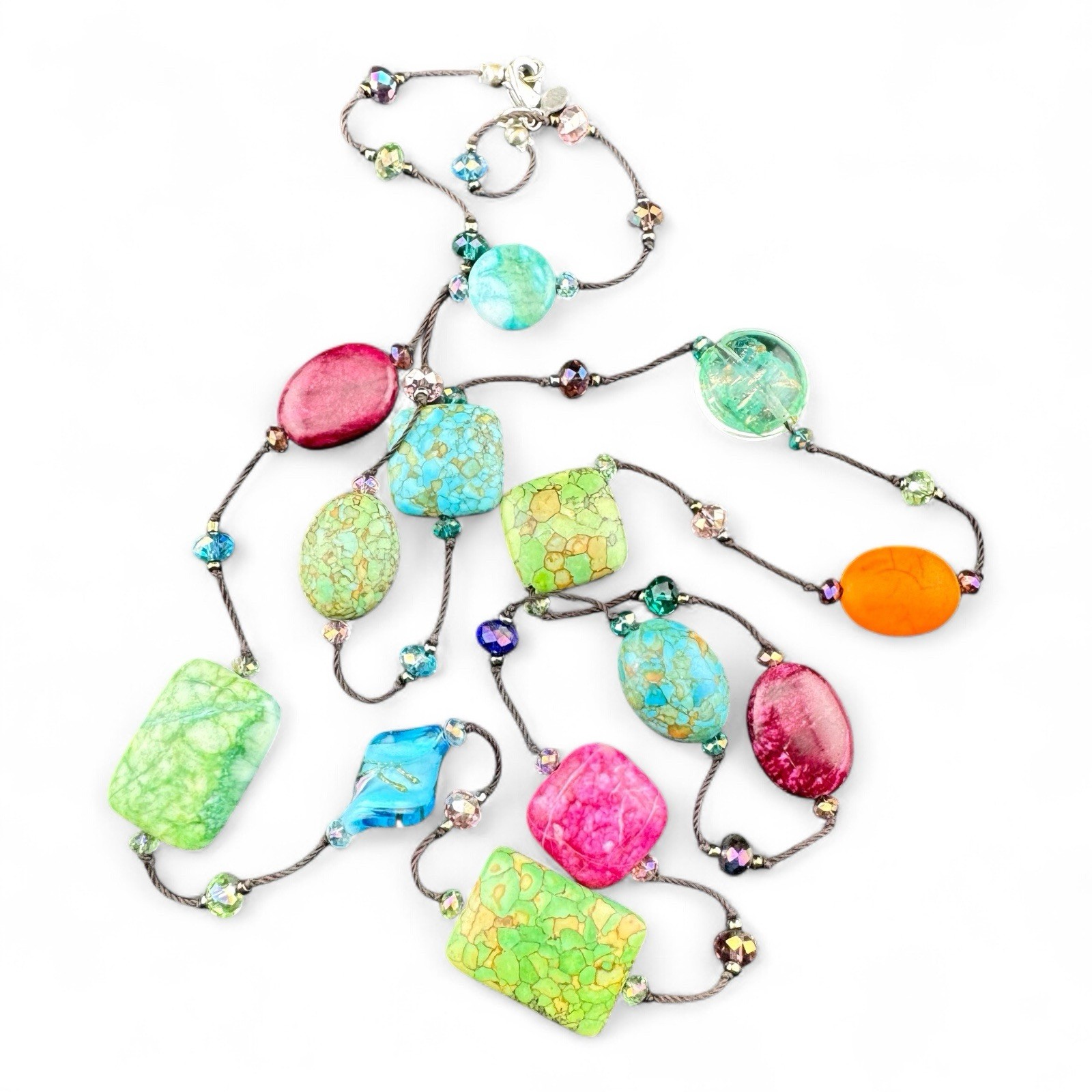 Colorful Premier Designs Bronze/Gold Tone Chain With Glass Beads—38 Inches