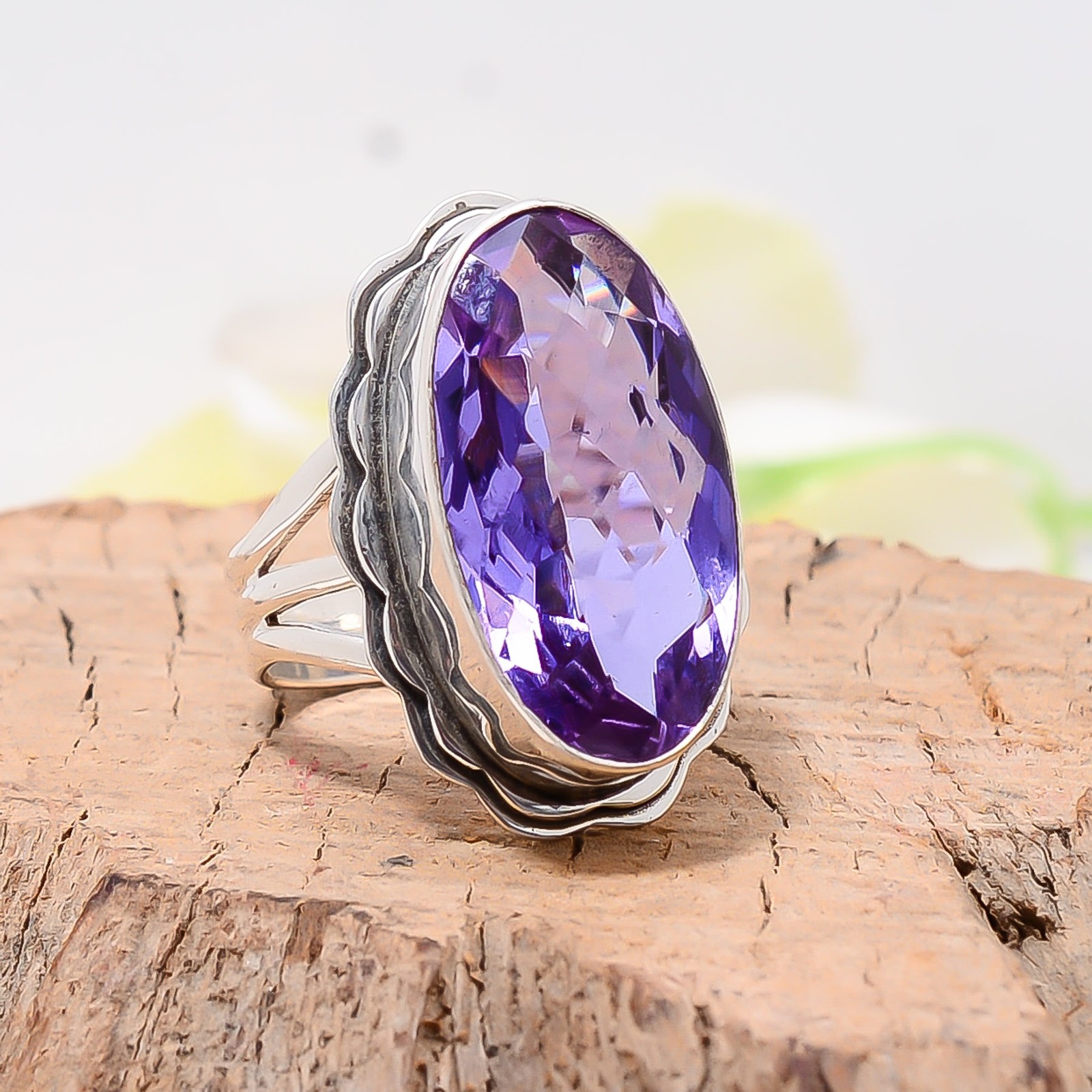 Colour Changing Alexandrite Sterling Silver Bold Oval Statement Ring S.8 R125143