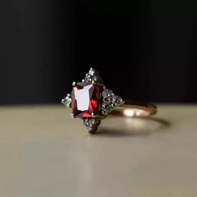 3Ct Emerald Cut Simulated Ruby Women’s Engagement Ring In 14k Yellow Gold Plated