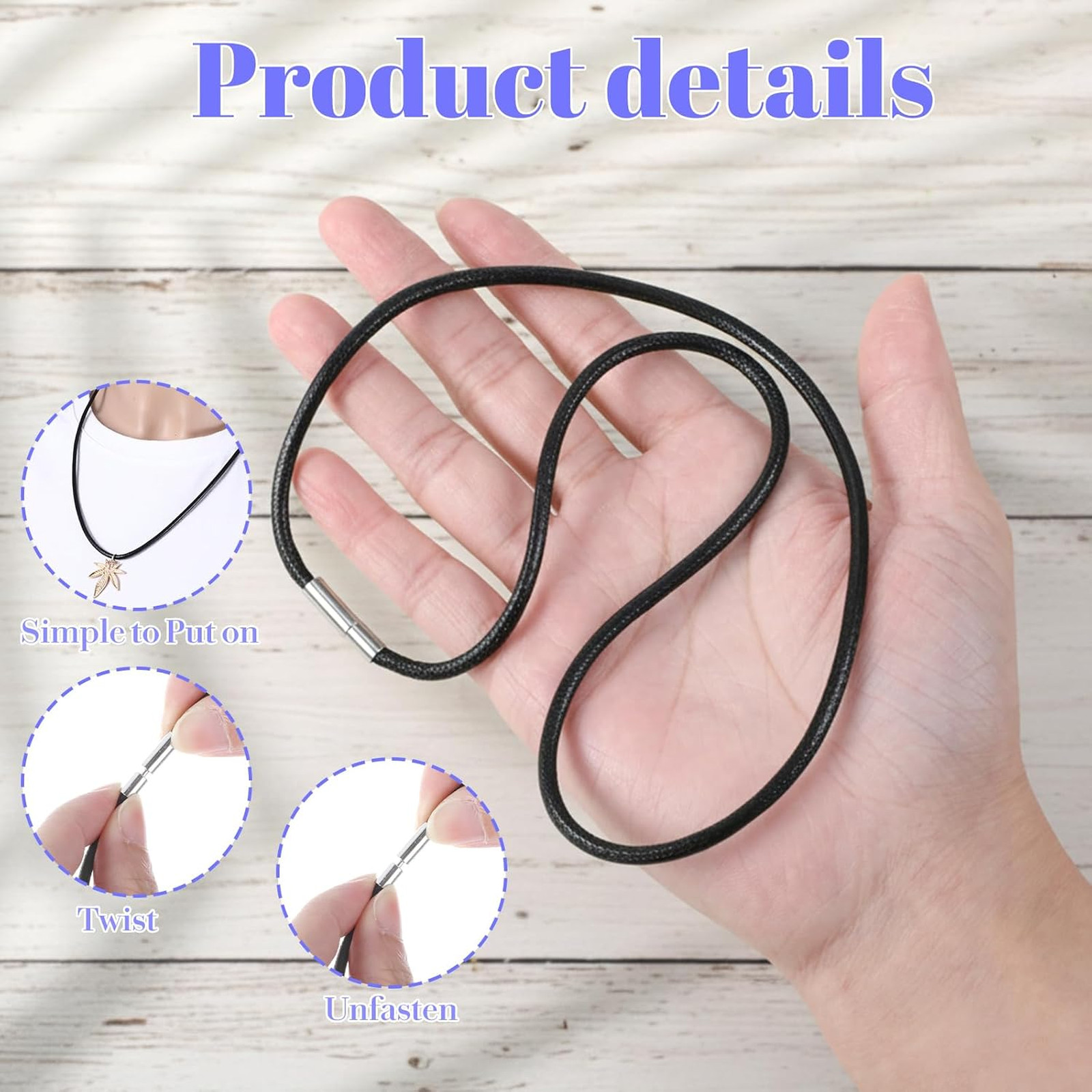 Leather Necklace Cord Set 8 Pcs Adjustable 18 to 28 Inches Black Leather Cords