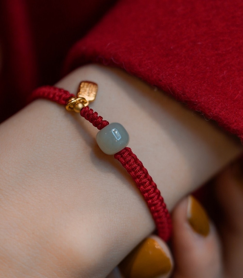 Elegant Chinese Style Red Rope Braided Imitation Jade Mom Bracelet Adjustable