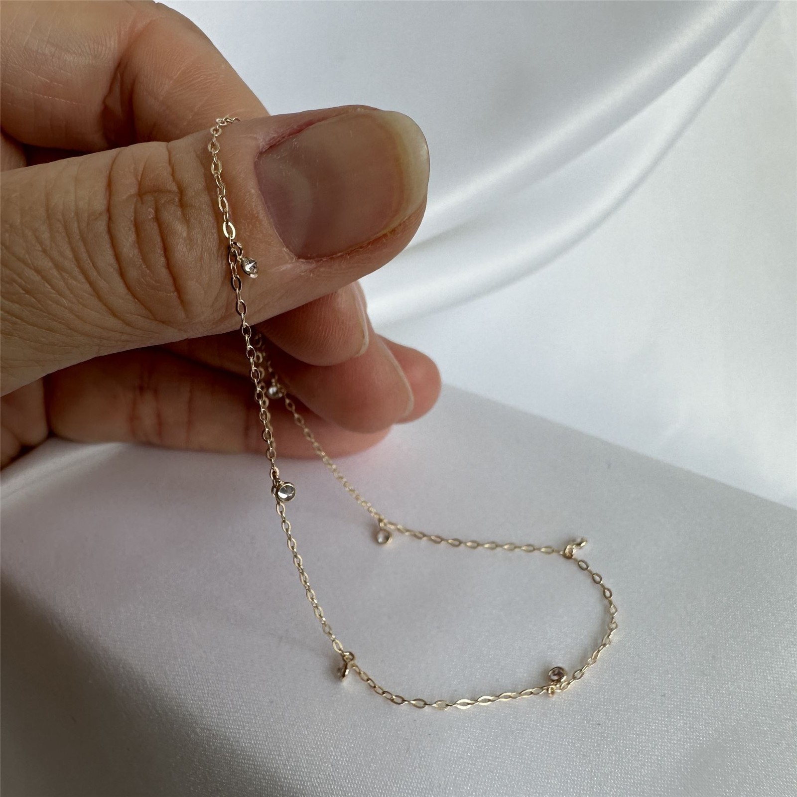 9ct Gold & Clear CZ Crystal Anklet 10 Inches