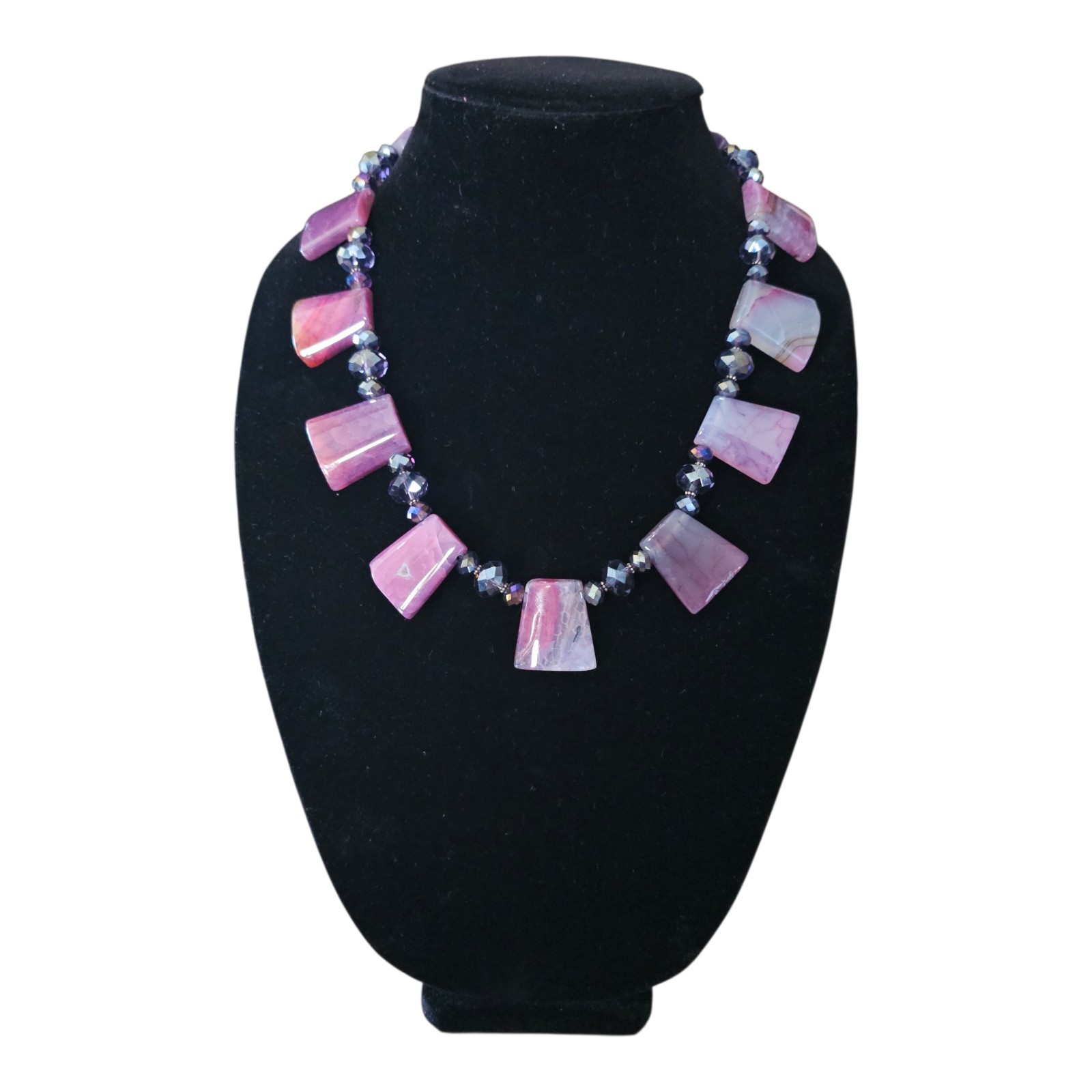 Donna Dressler Statement Necklace Sterling Silver 925 Pink Agate Stone Heavy 21″