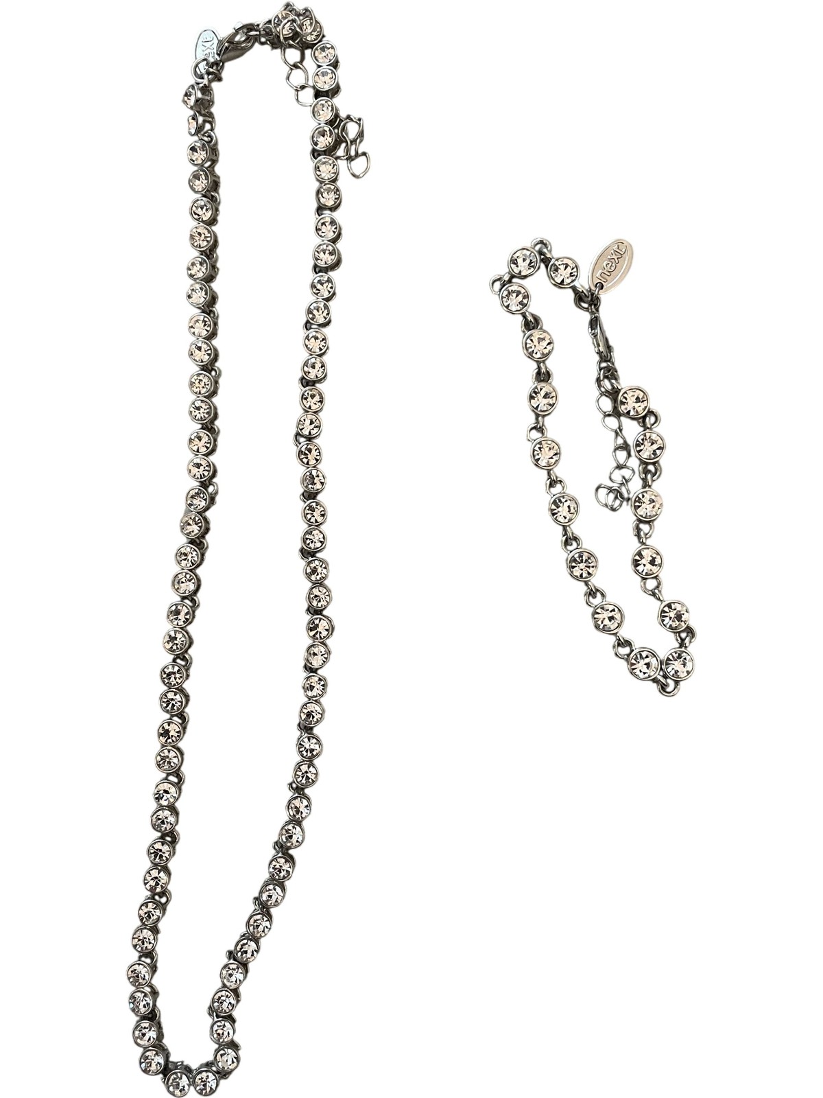 Next Silver Tone Necklace and Bracelet Set Crystals with Lobster Clasp