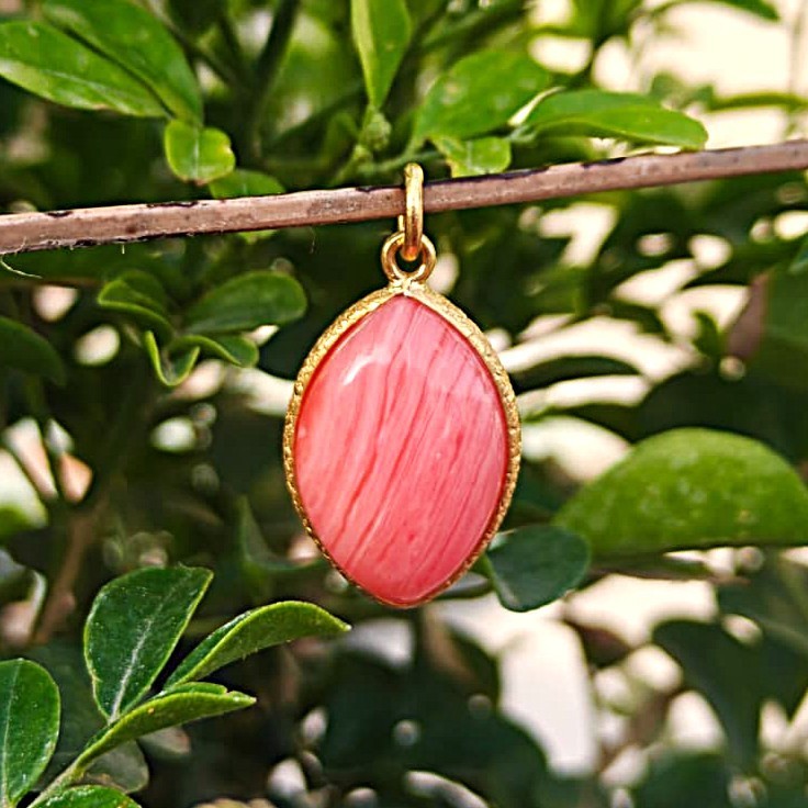 Handmade Rhodochrosite Gemstone Pendant, Gold Plated 925 Sterling Silver Charm