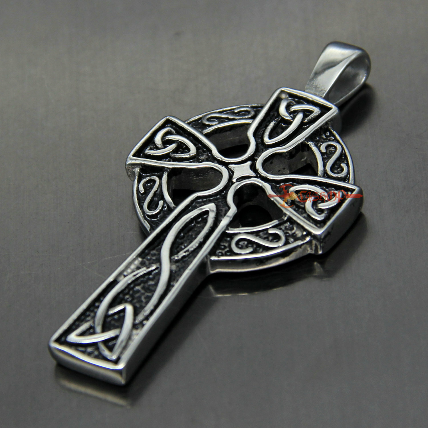 Mens Celtic Cross Pendant Chain Necklace Stainless Steel Irish Knot Silver/Black