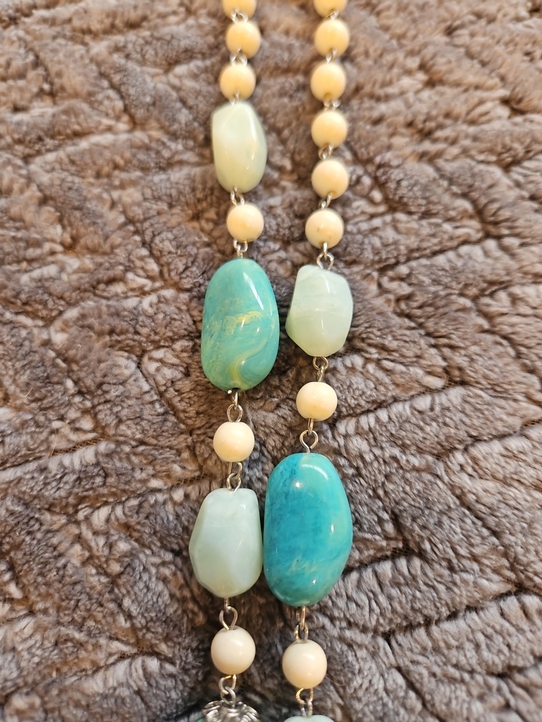 Andante Lead Free Necklace & Earrings Set NEW Turquoise & White / Silvertone