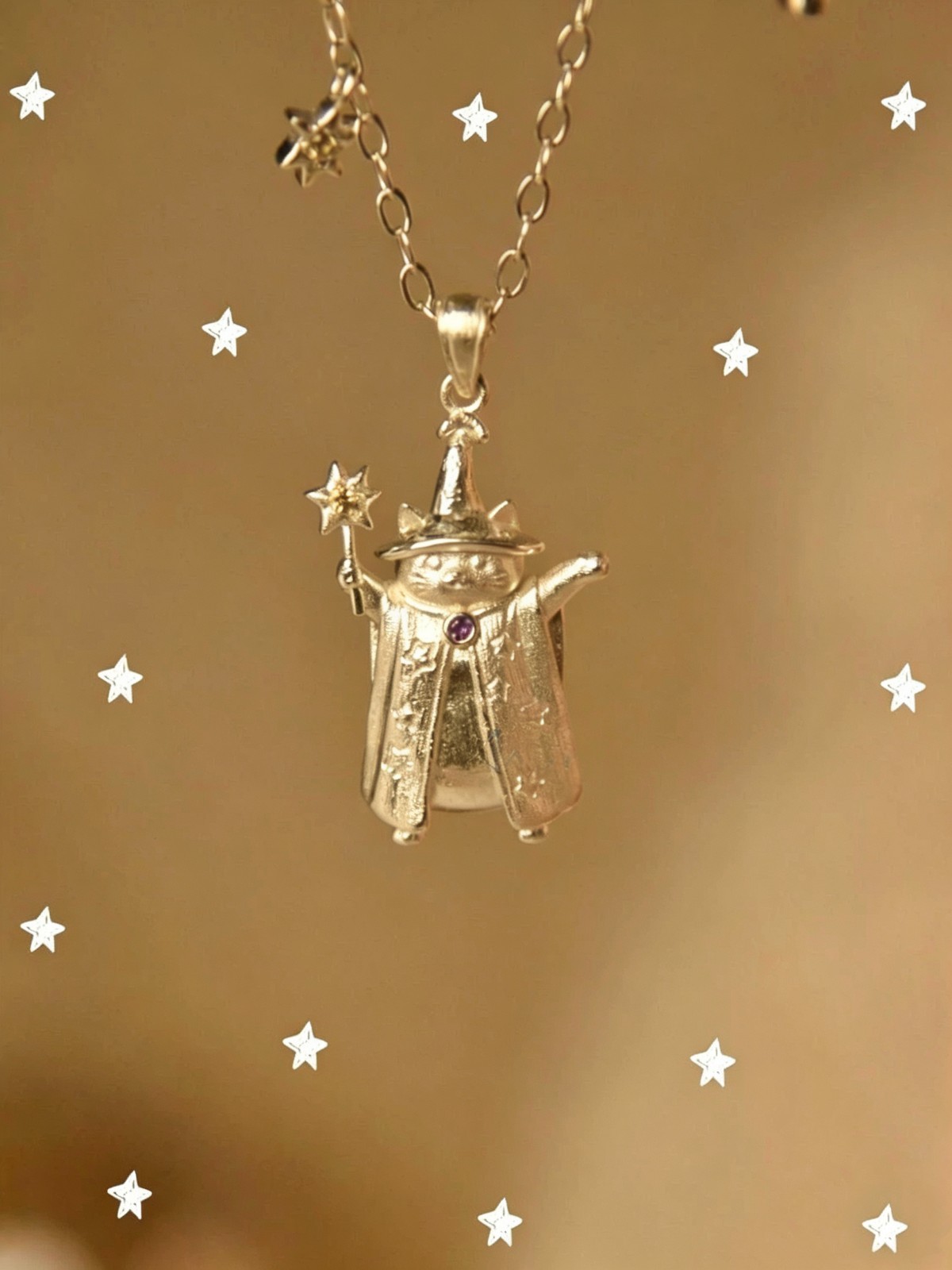 Cute Wizard Cat Pendant Necklace Magical Design Niche Luxury Clavicle Chain Uniq