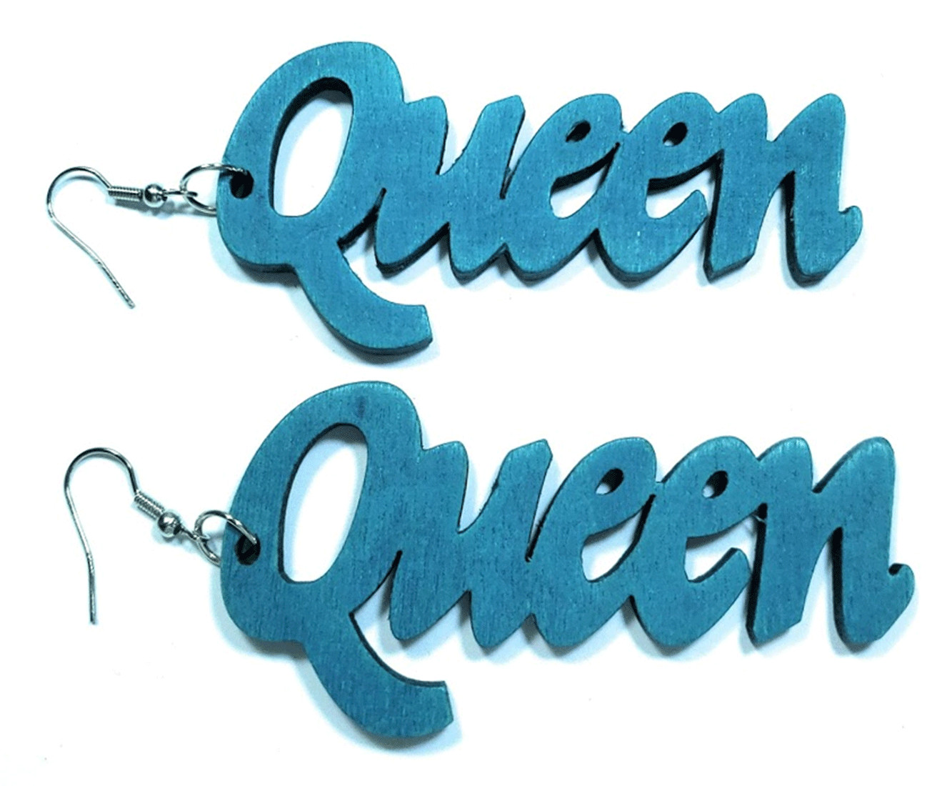 TB Queen Engrave Jamaican American Wood Light Weight Wood Dangle Hook Earrings