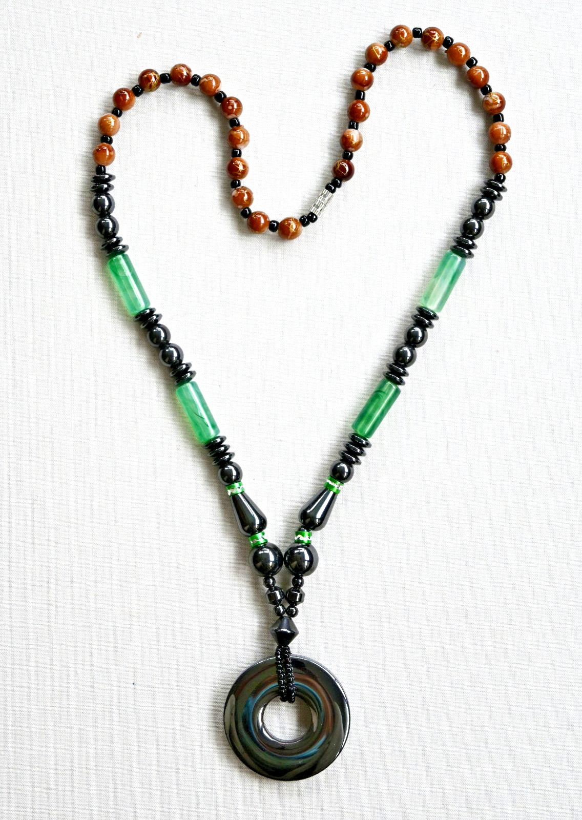 Synthetic Magnetic Hematite Glass Seed Bead Plastic Resin Beaded Necklace Unisex