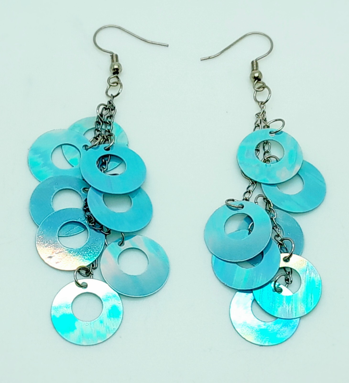 Bohemian blue round Sequin Earrings Long lightweight Dangle Sparkle Jewelry
