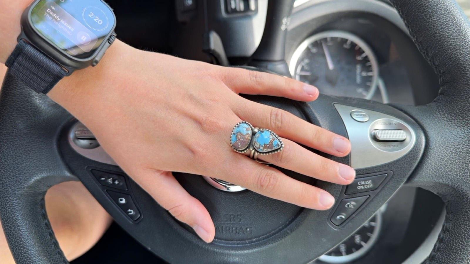 Genuine turquoise native made adjustable ring