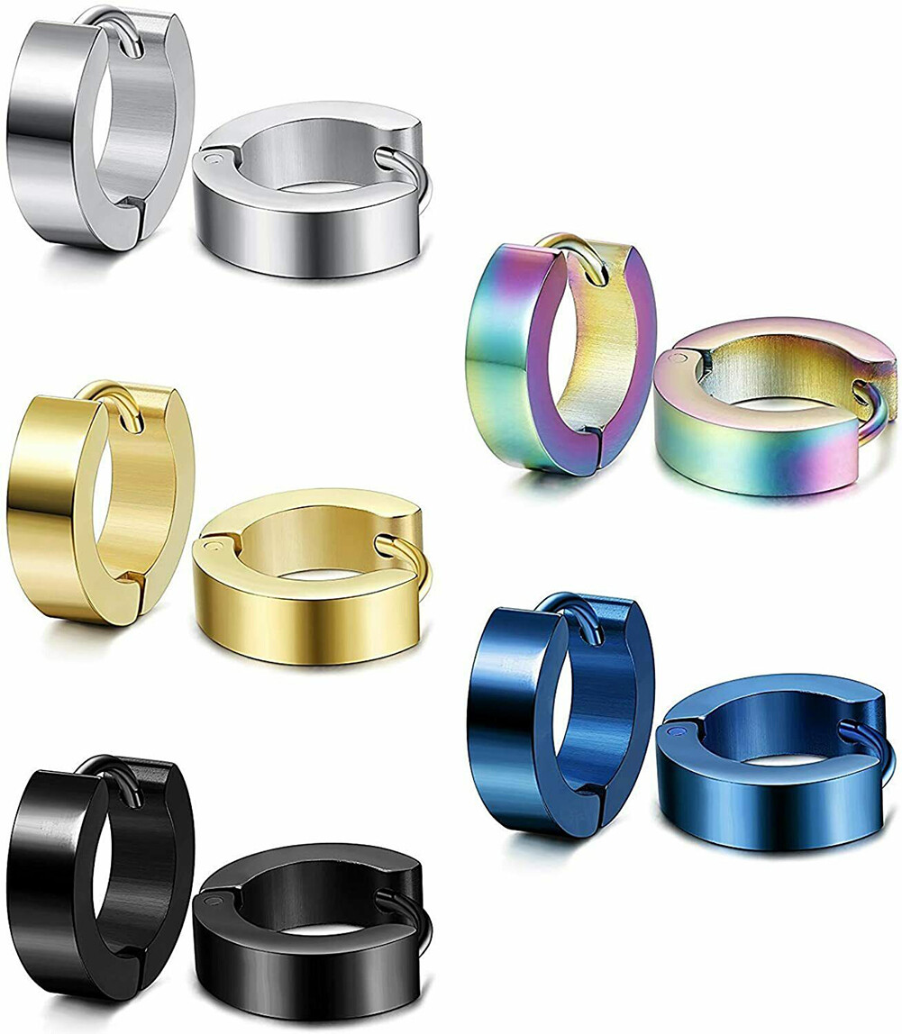 1Pairs Stainless Steel Hoop Earrings Piercings Huggie for Men Women Punk Jewelry