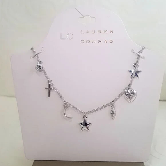 LC Lauren Conrad Women’s Silver Plated Charm Short Necklace NWT