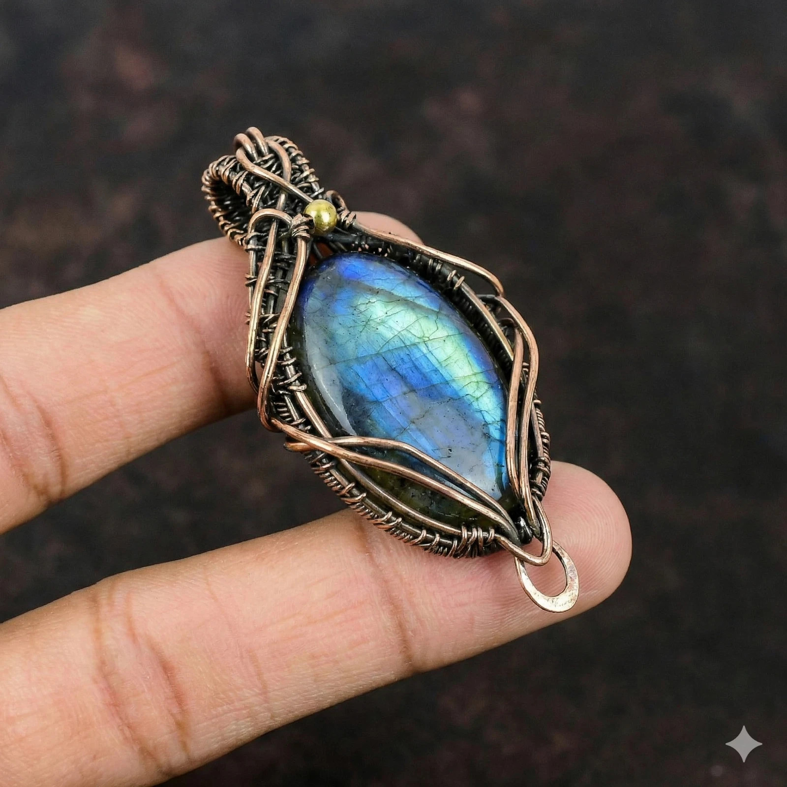 Labradorite Wire Wrapped Pendant Handcrafted Copper Ethnic Gift 2.36″