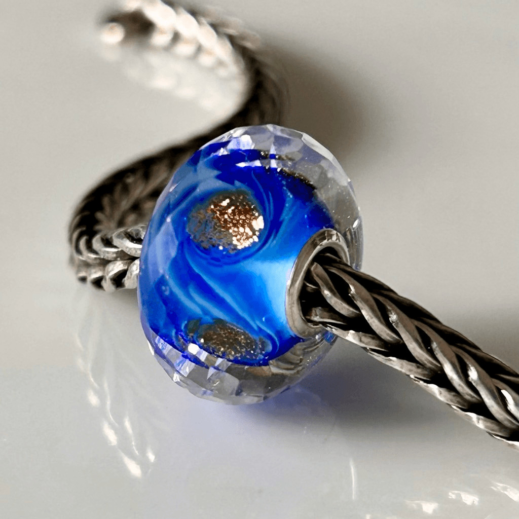TROLLBEADS Royal Blue & Gold Glitter Event Facet Unique LAA 925S NEW in TB Pouch