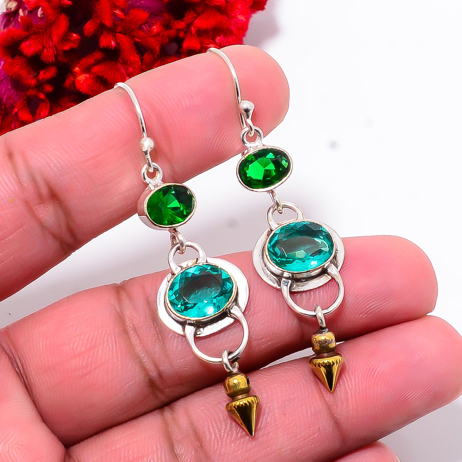 Paraiba Tourmaline 925 Sterling Silver Two Tone Arrow Head Earring 2.34″ E10282