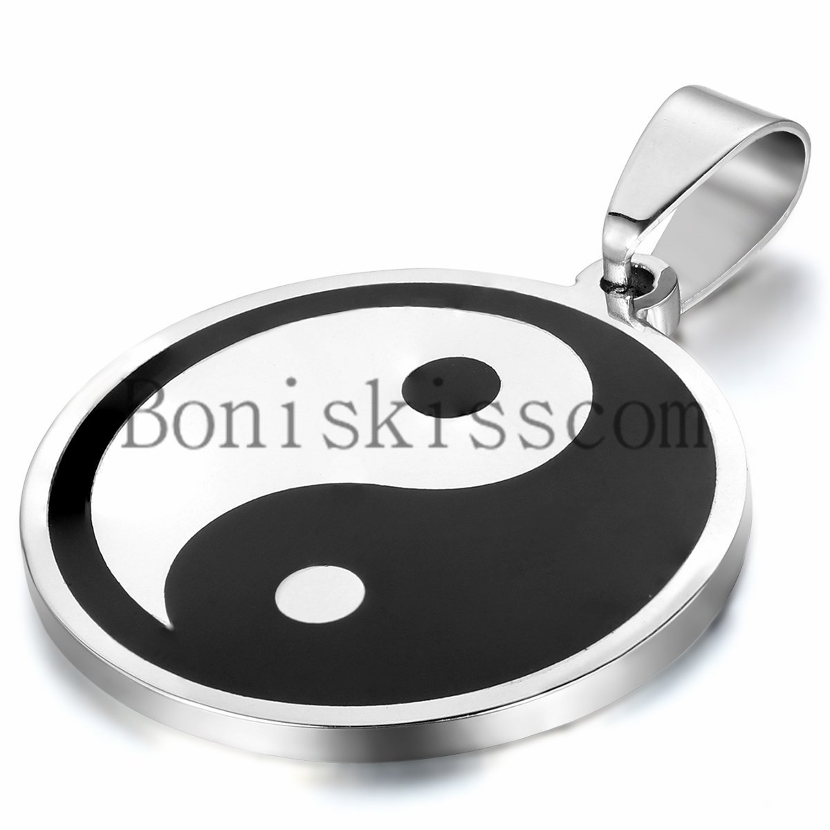 Black Silver Charm Ying Yang Taiji Bagua Stainless Steel Couple Pendant Necklace