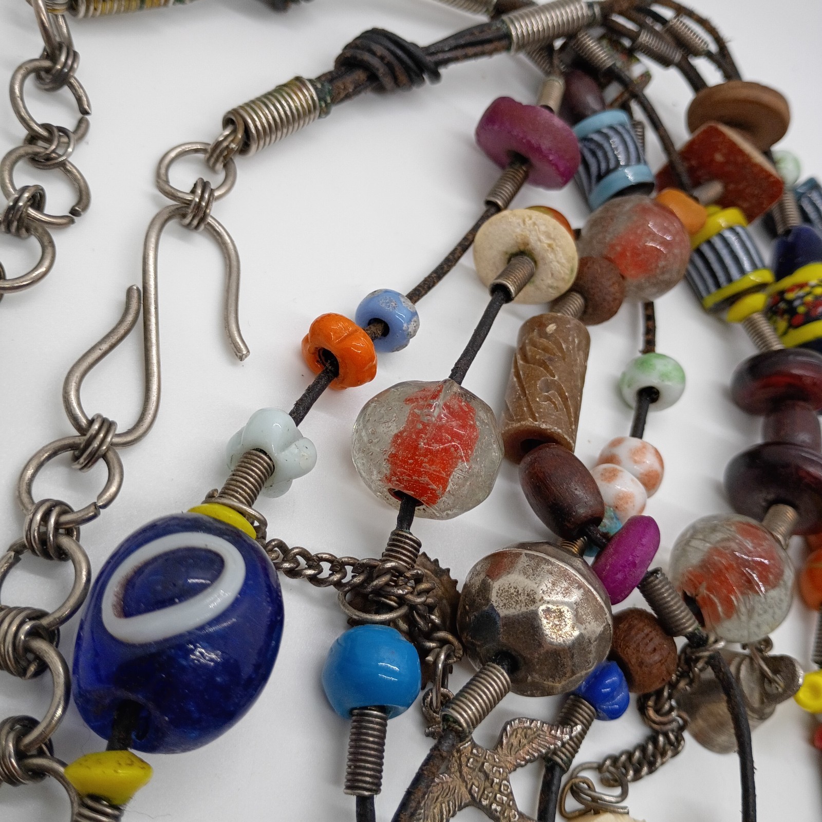 Vintage Handmade African talisman Trade Beads Multicoloured Long Necklace