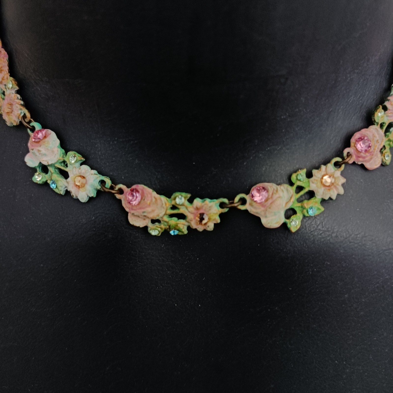 Romantic Michal Negrin Necklace Pastel Floral Enamel Choker Fairy Shabby Chic