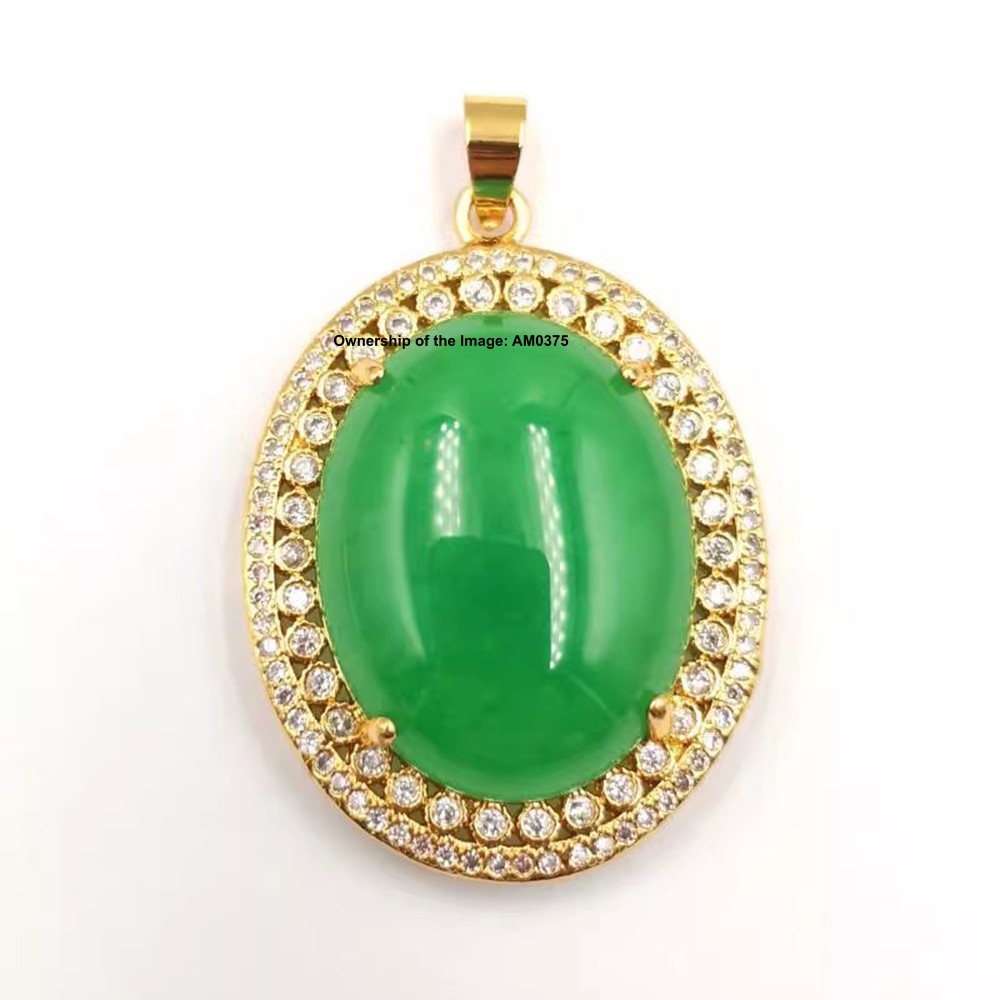 NEW Yellow Alloy Heating Jade Pendant Women Men Green Jade Oval Pendant 37mm H