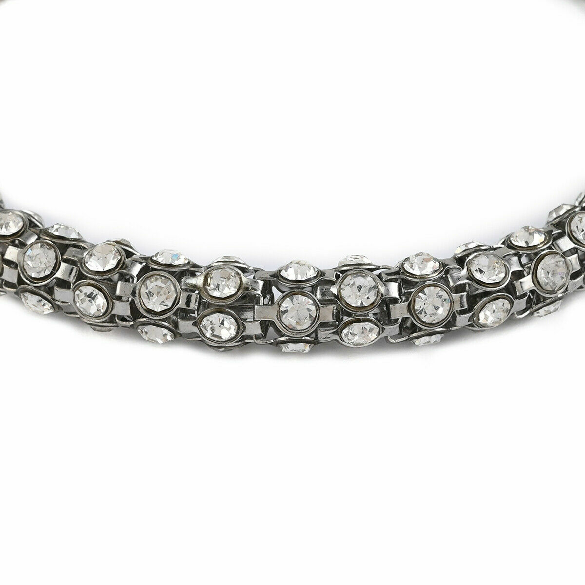 Black & White Sterling Silver Crystal Bangle Cuff Bracelet For Women Size 7″