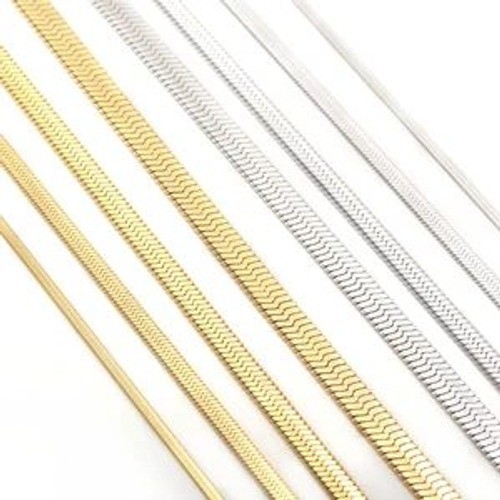 Stainless Steel Herringbone Snake Chain Necklace 3mm 40cm Flat Liquid Link
