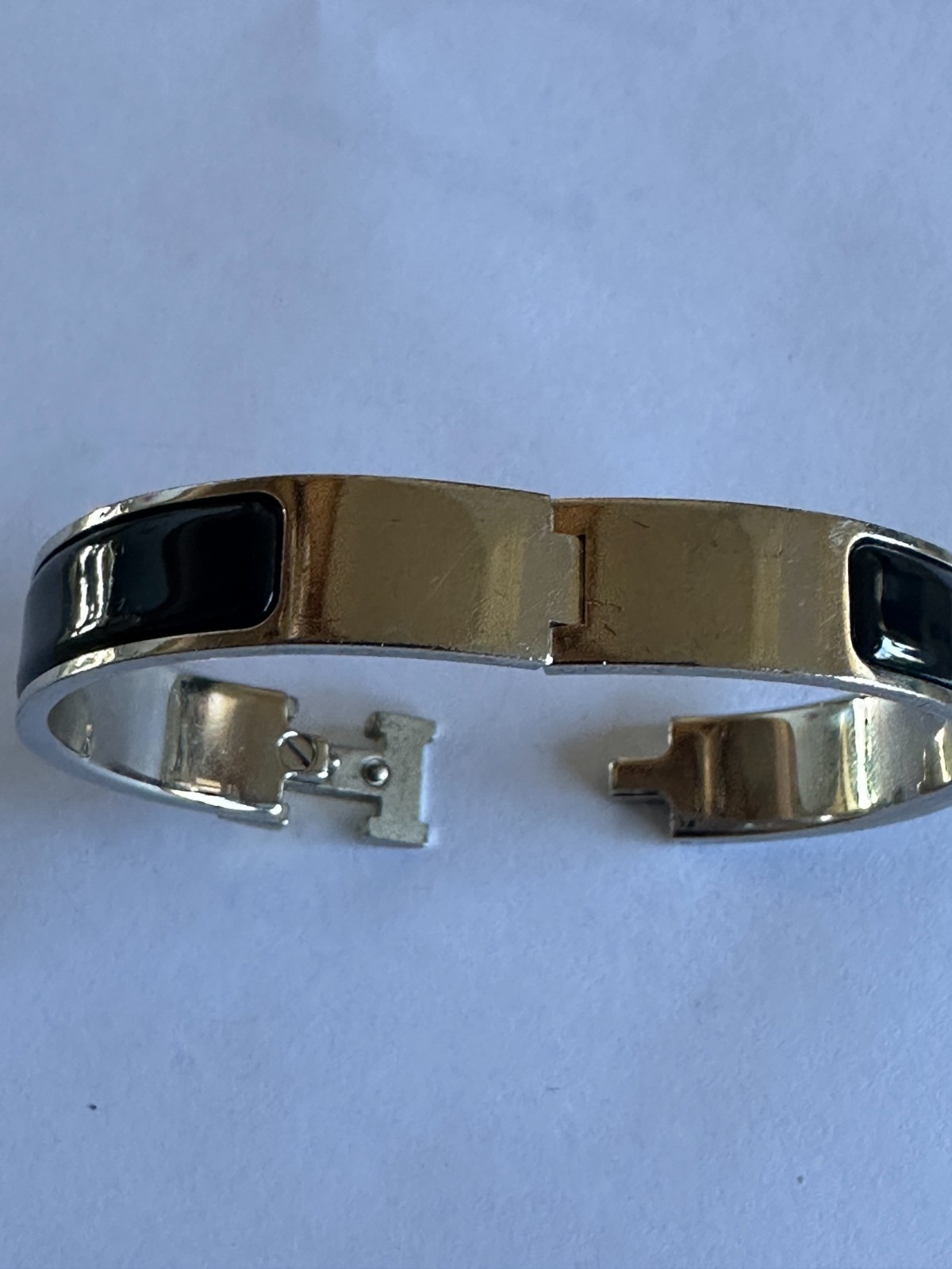 Hermès Clic clac H PM Black Enamel Palladium Bangle Bracelet Made In France