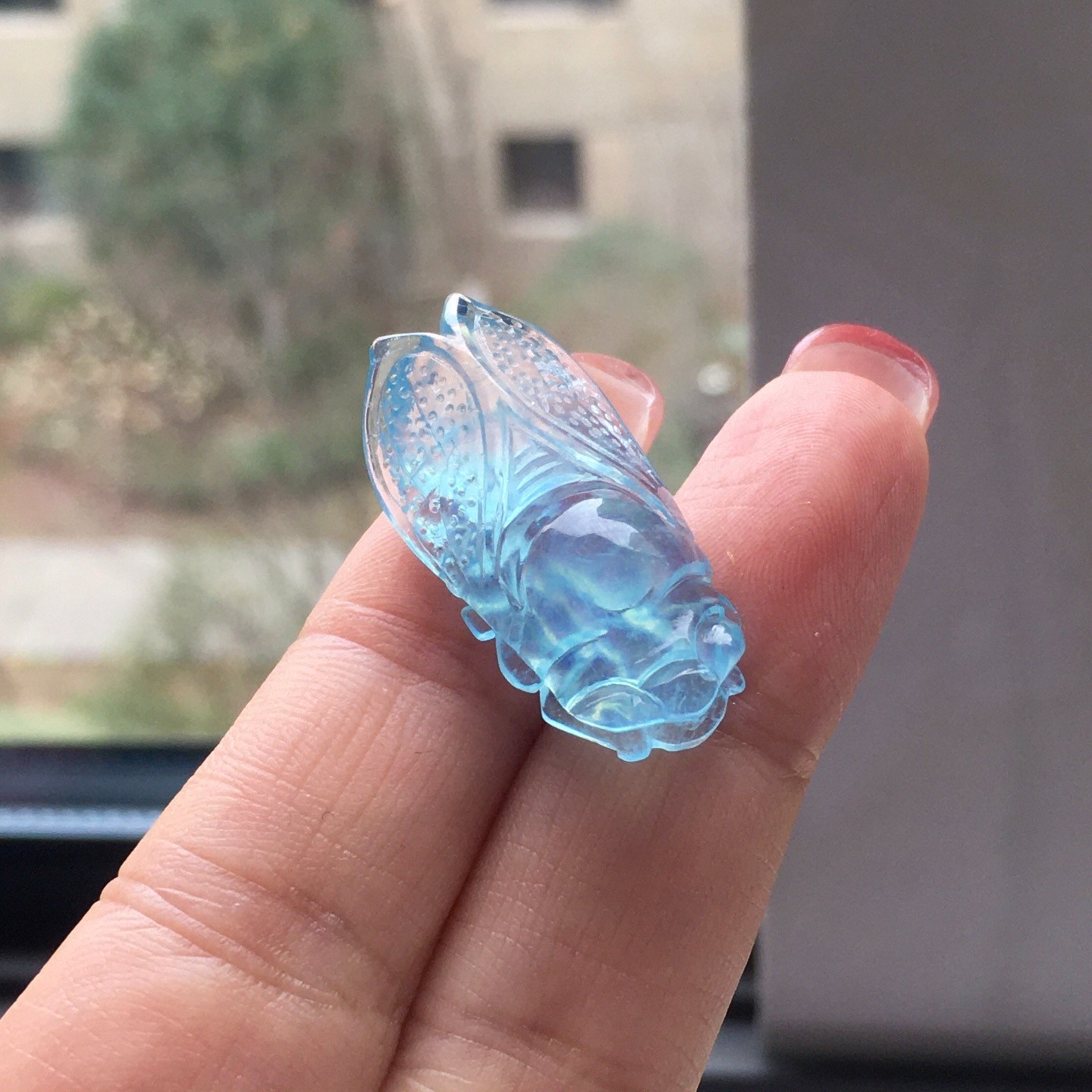 31.8*15.2*8.9mm Natural Aquamarine Gemstone Crystal Carved Pendant