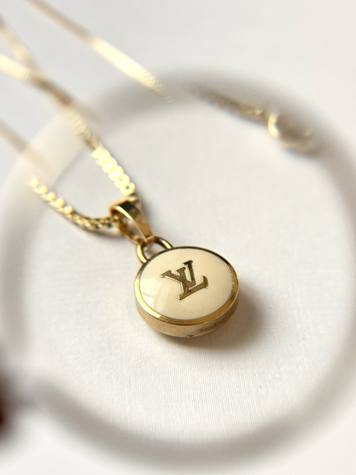 Vintage Louis Vuitton LV Logo Charm Pendant on Chain/Necklace
