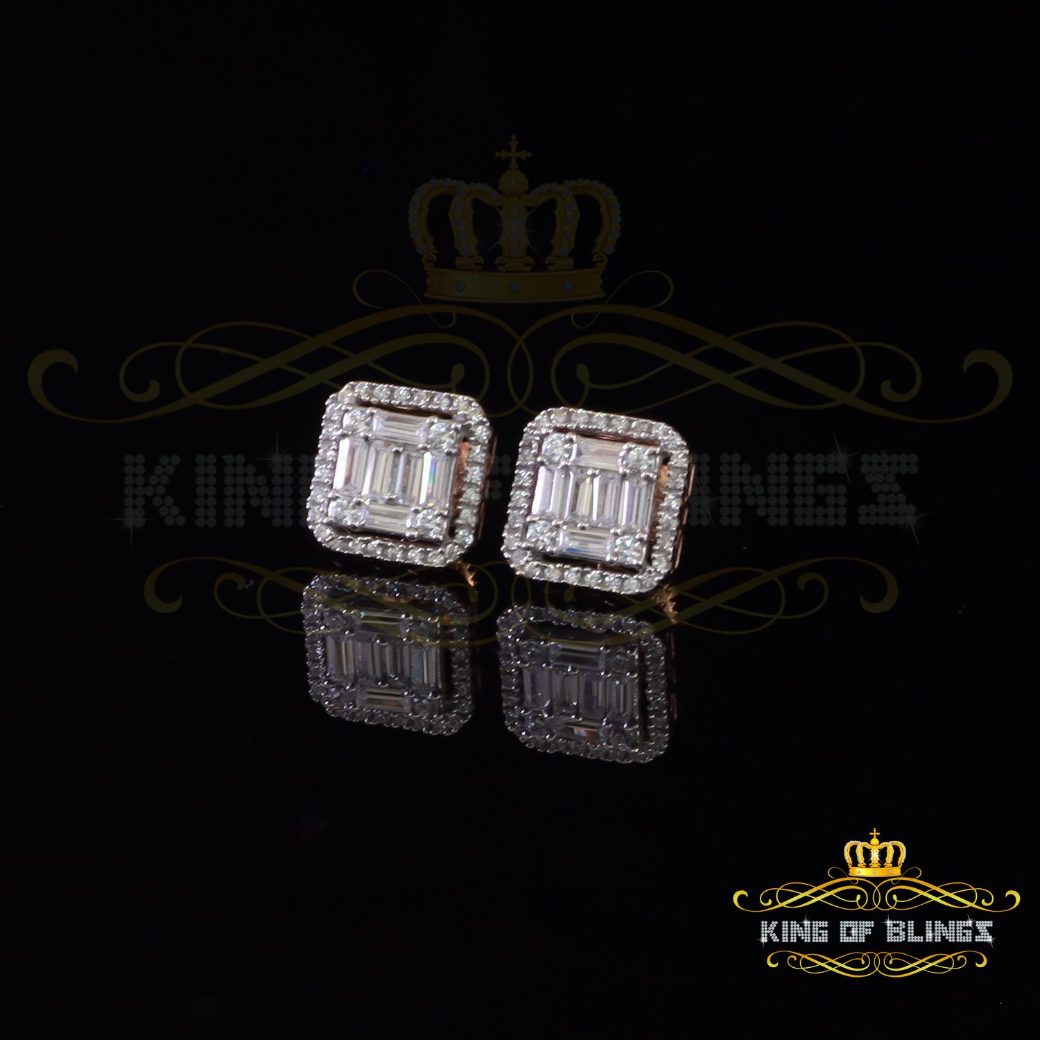 925 Rose Sterling Silver 0.96ct Cubic Zirconia Women’s Hip Hop Square Earrings