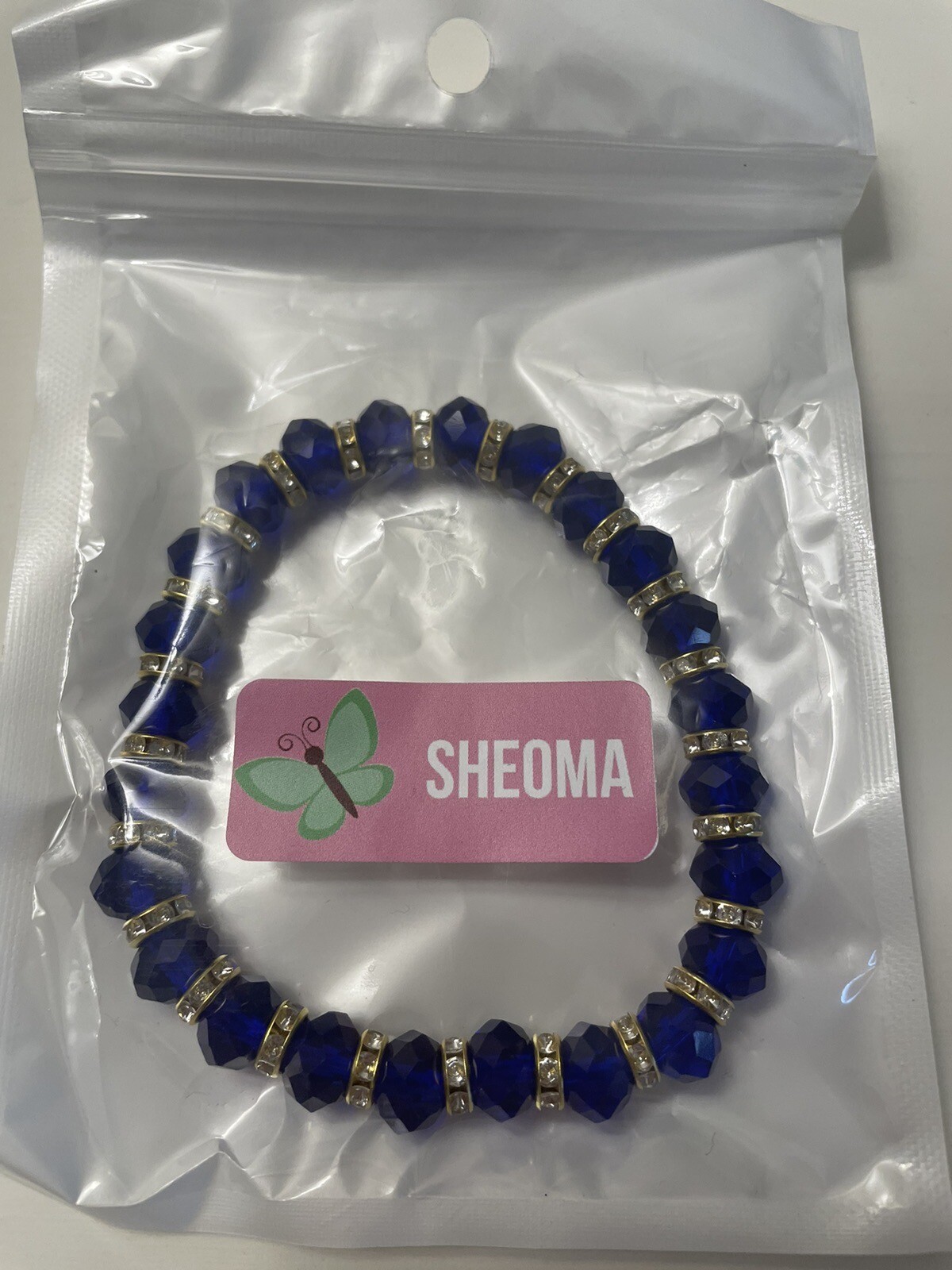 Plus Size Blue Crystal Bracelet with CZ Rondelles 9 inches NWT Handmade