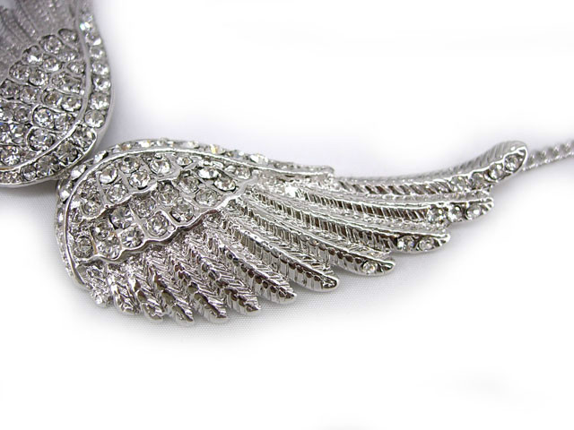 5.5cm Big Angel Wing Austria Crystal White Gold-plated Necklace Earrings Set