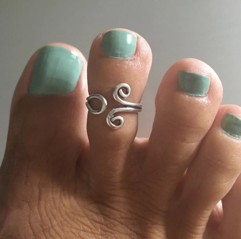 Solid Metal VALENTINE GIFT 4 WOMEN’S Swirl Adjustable Foot Toe Ring 925 Silver