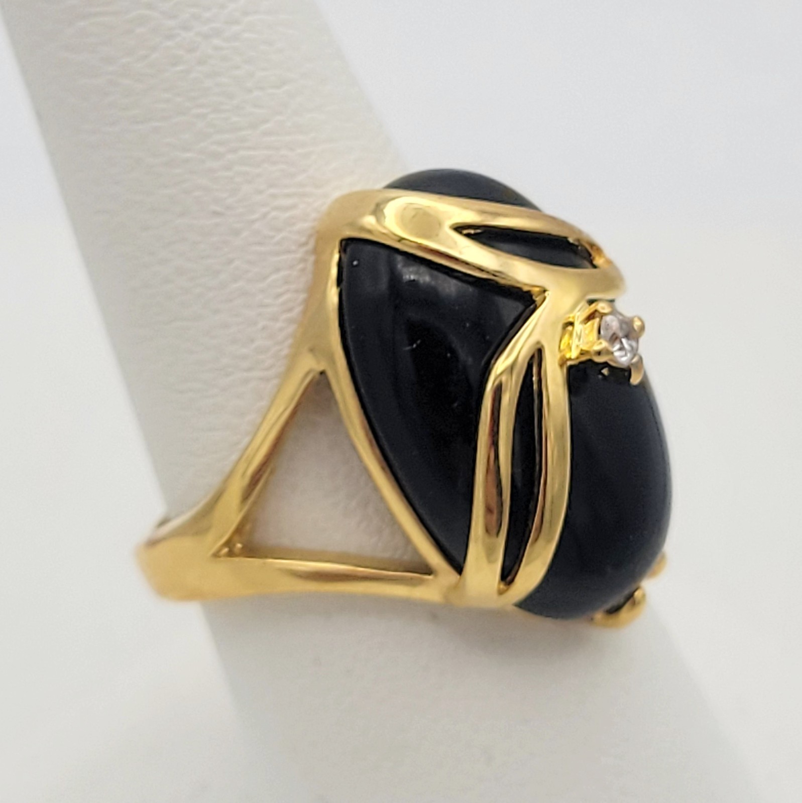 Palm Beach Jewelry Gold-Plated Oval Natural Black Onyx Ring w/Gift Box Sz 7 3/4