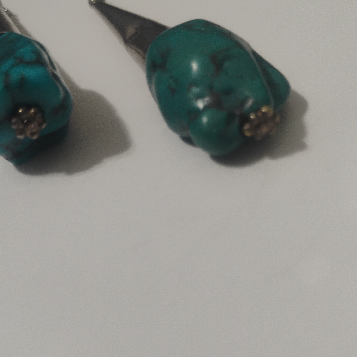 Silver Tone Cone Dangle/Drop Earrings Blue Turquoise Nugget Stone