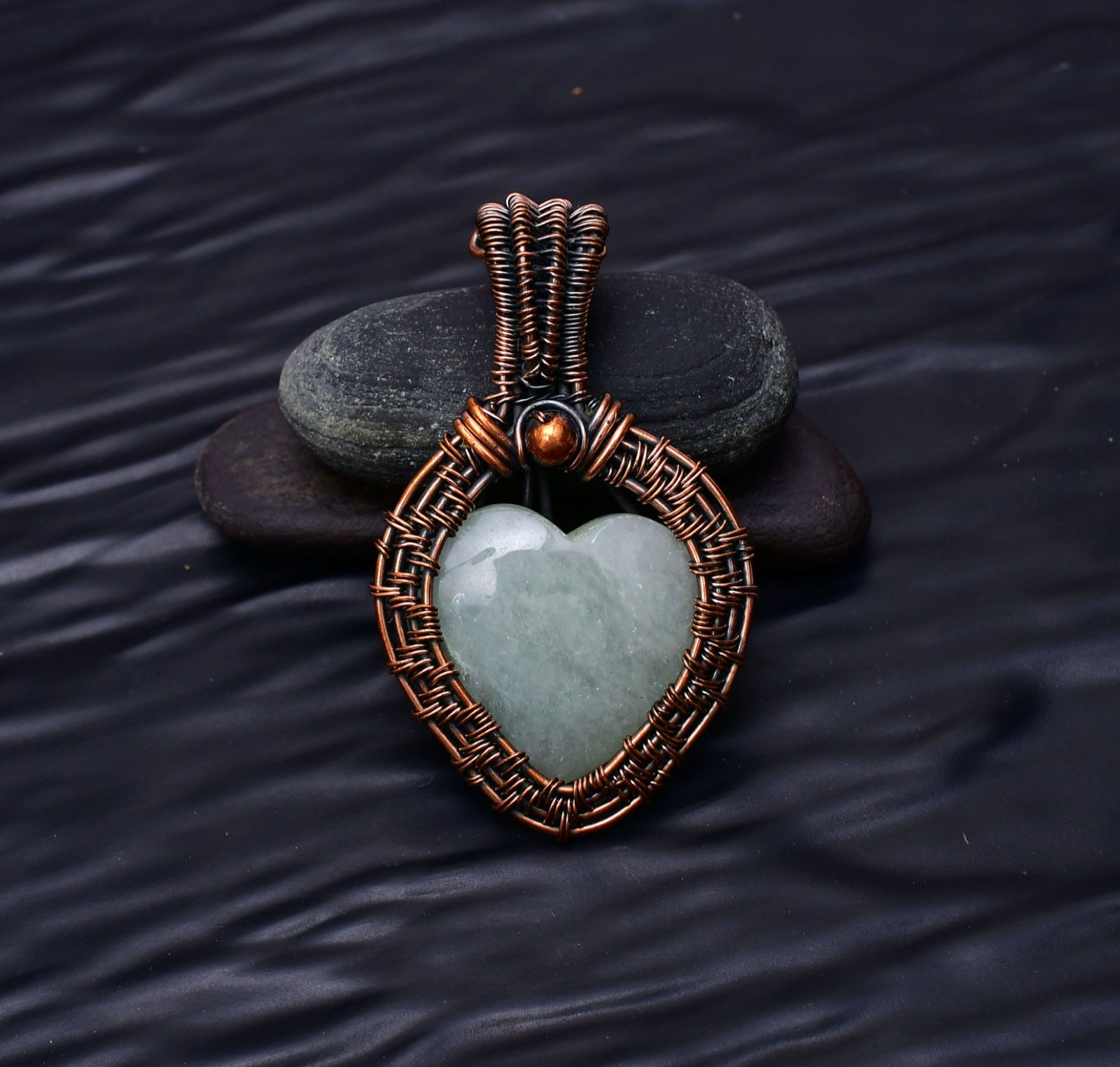 Aquamarine Gemstone Copper Wire Wrapped Handmade Jewelry Pendant 2.75″