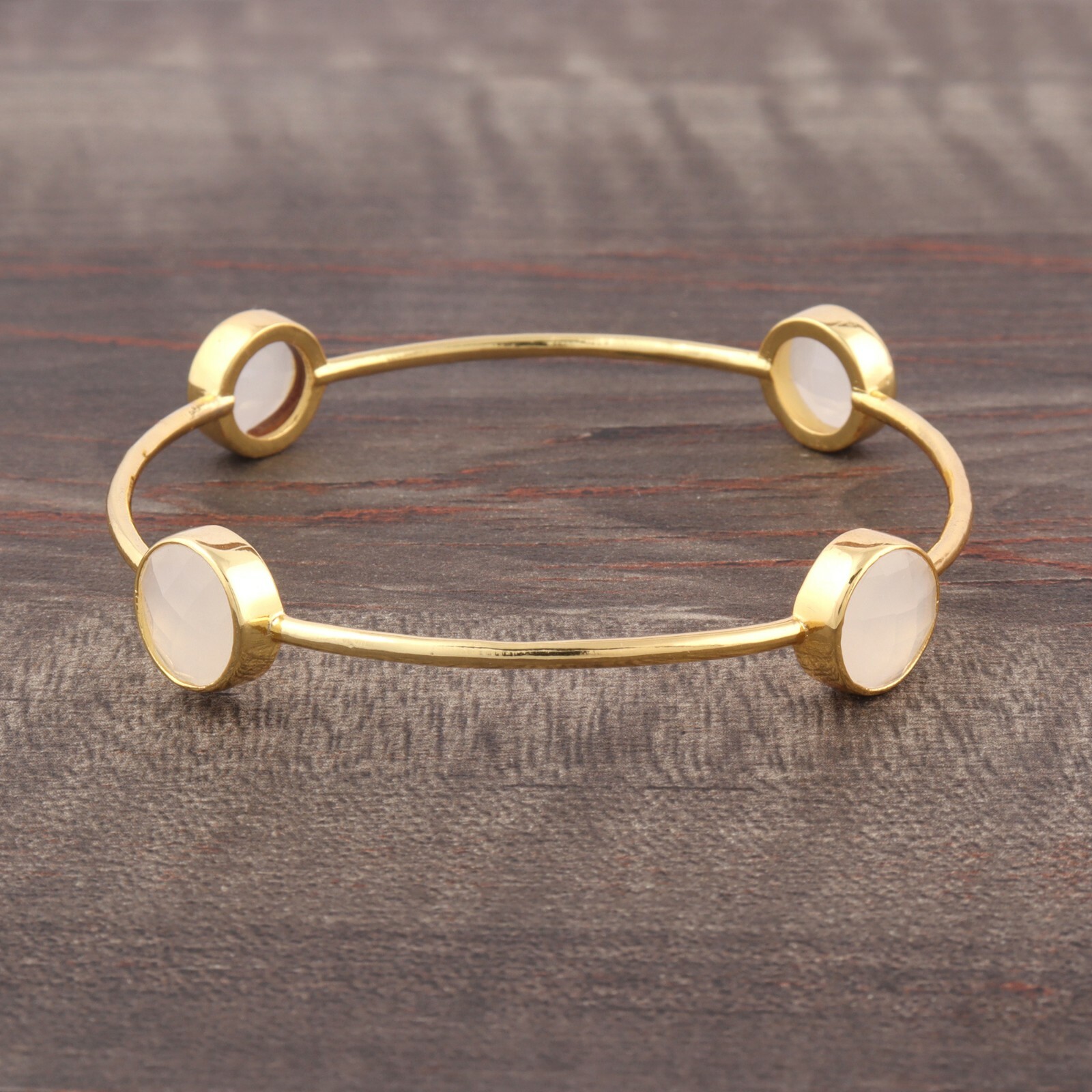 Good Quality Multi Color Chalcedony Yellow Gold Plated Sizable Bangle Bracelets