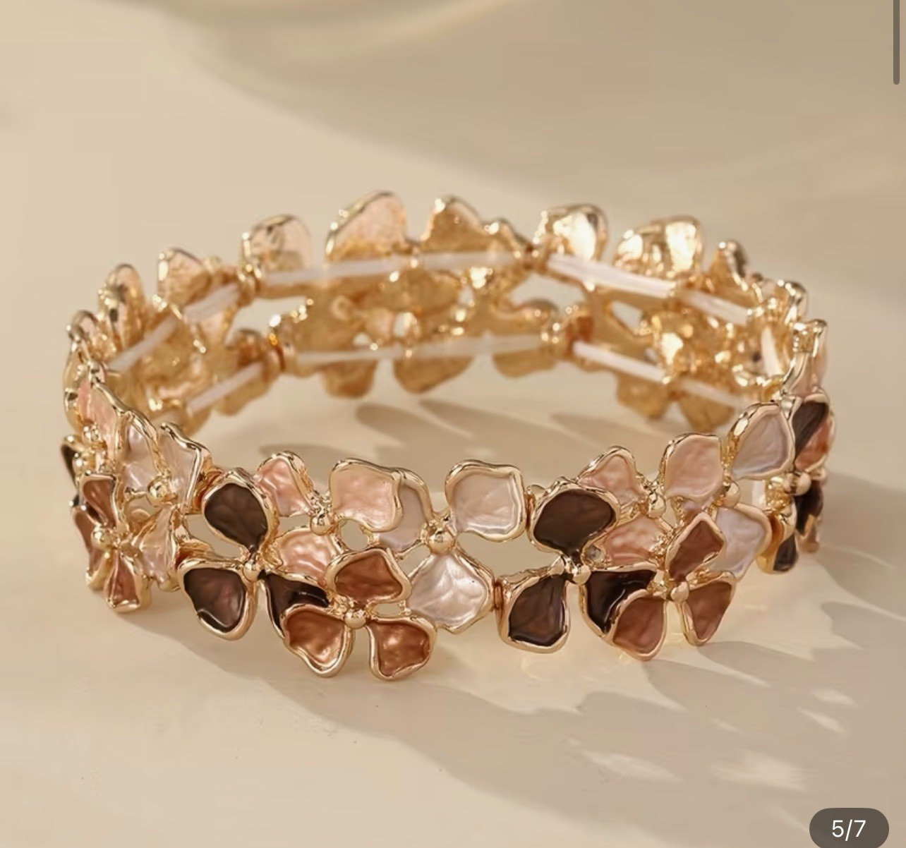 AVIANNA BRONZE COLORS DESIGNER FASHION ENAMEL STRETCH FLOWER BRACELET 7″ +