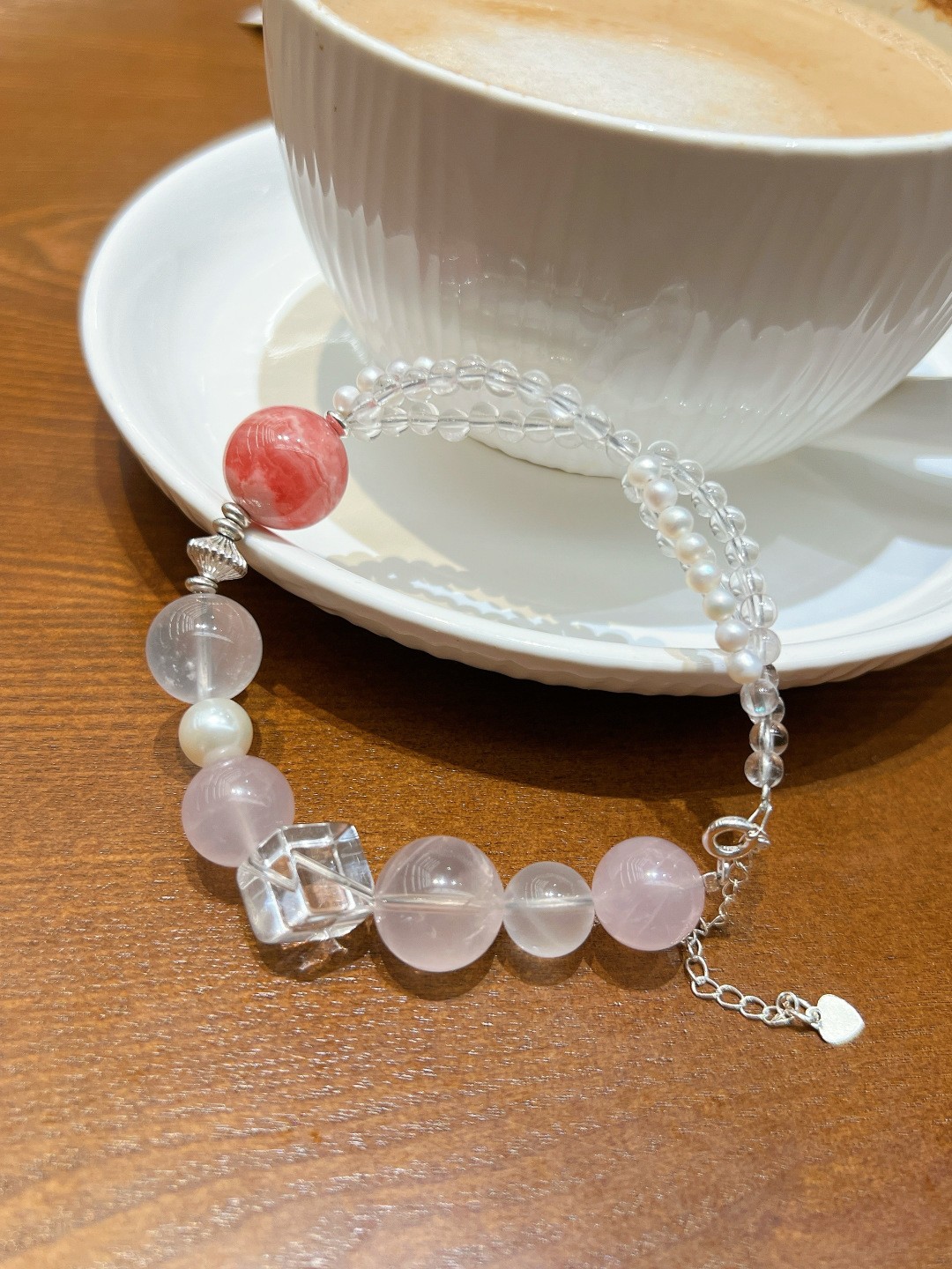 Natural Pearl Rose Quartz Rhodochrosite Original Design Handmade Bracelet