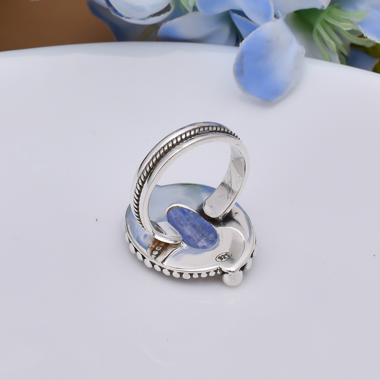 Natural Kyanite Sterling Silver Ring, Handmade Trendy Ring Gift For Wife