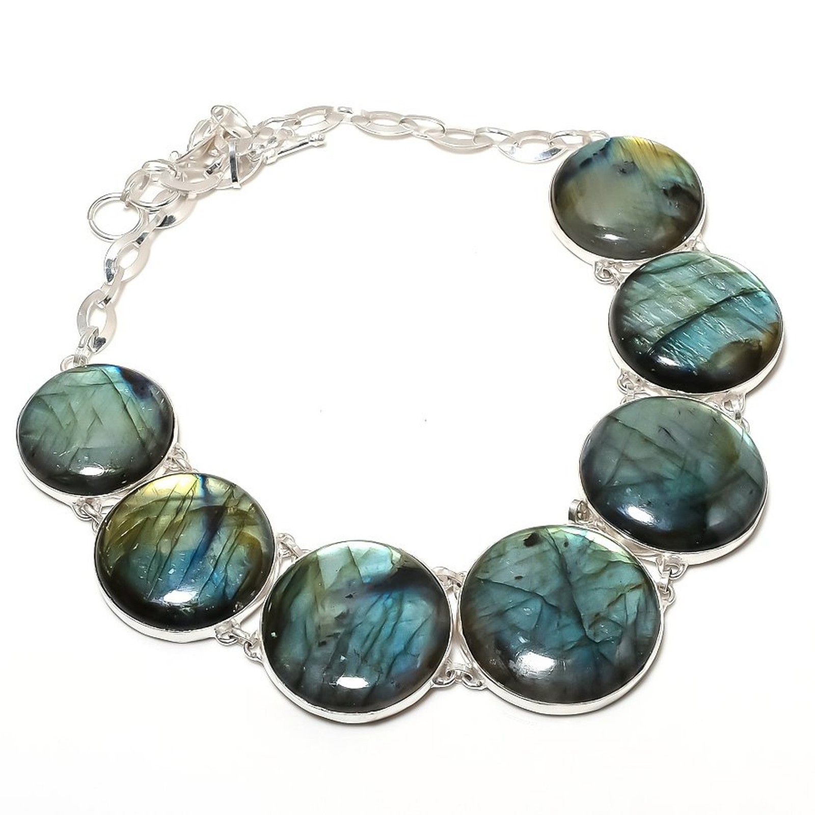 Blue Fire Labradorite Round Shape Gemstone Handmade Jewelry Necklace 18″ SR 2647