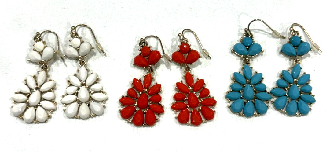 Vintage Teardrop Cluster Chandelier Southwestern Style Earrings 3PRS Gold Tone