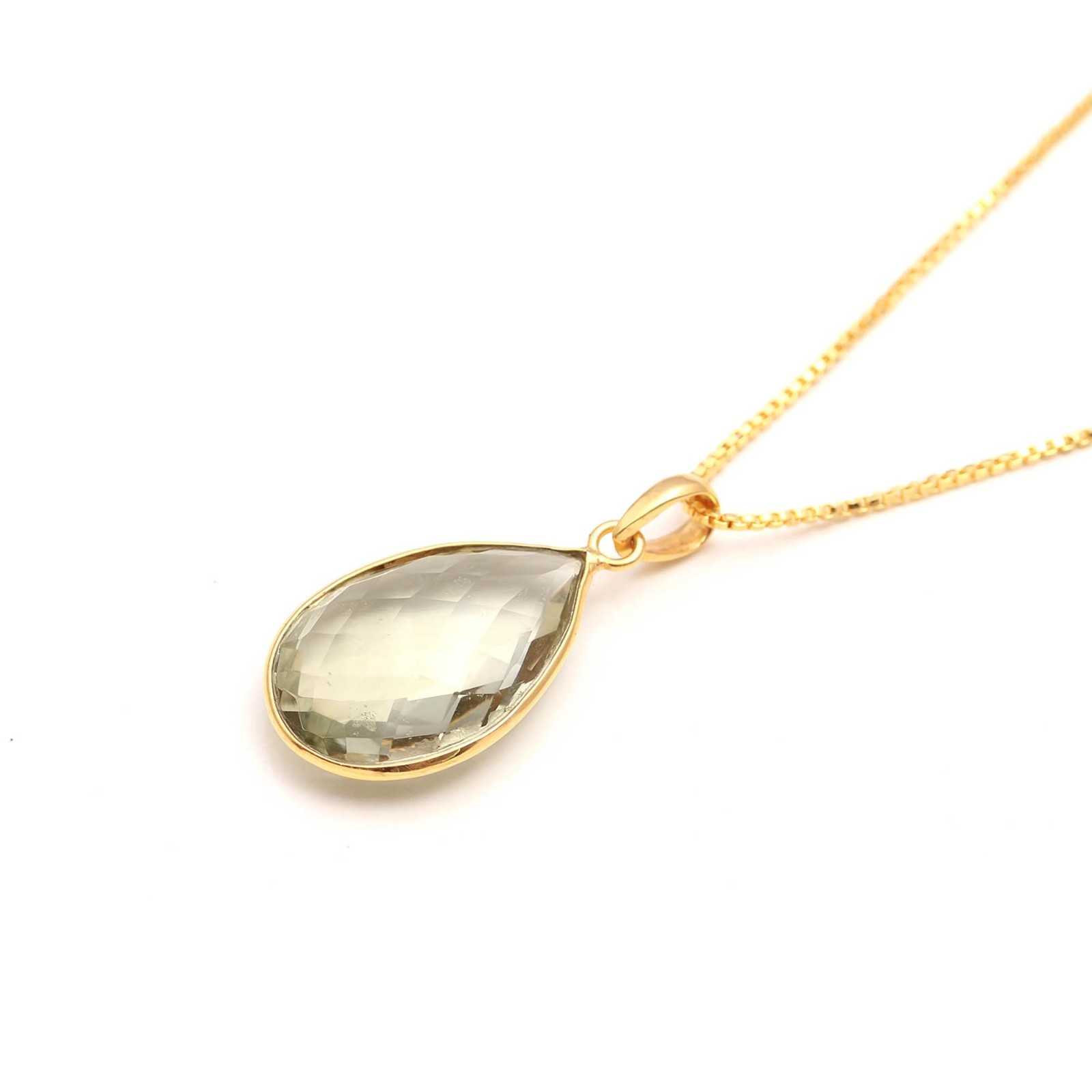 100% Natural Green Amethyst Pear Necklace Gold Fill925 Sterling Silver Jewelry