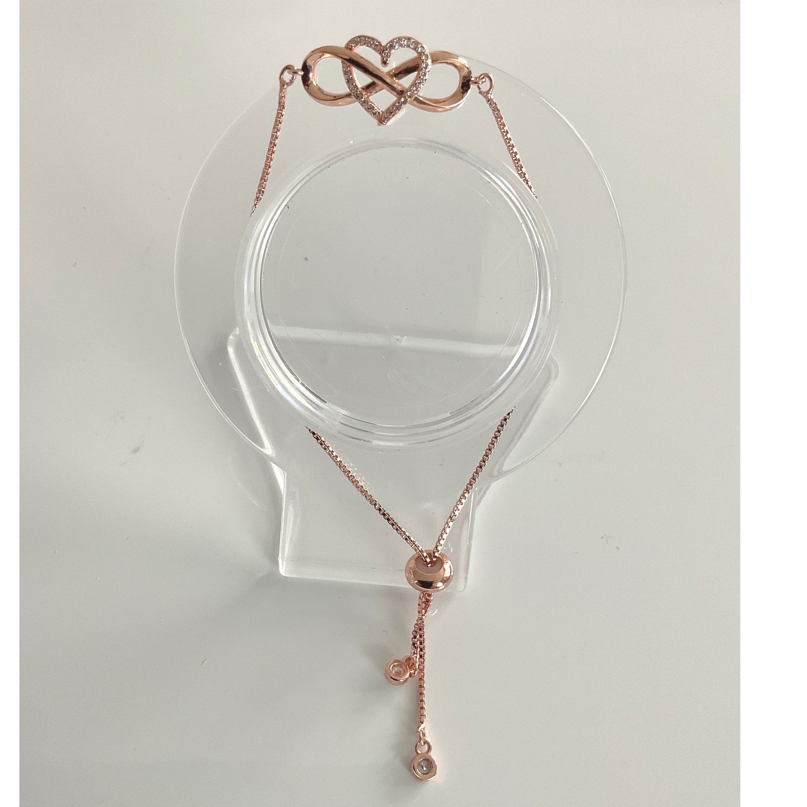 Bracelet Rose Gold Tone Heart Infinity Adjustable Slider Bolo Romantic Style New