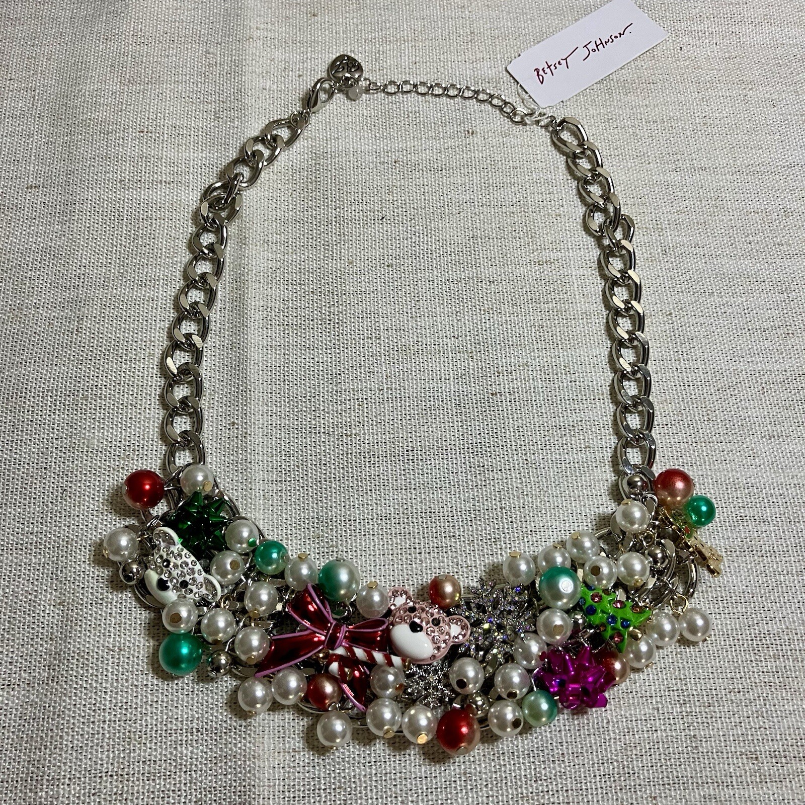 Betsey Johnson Charm Necklace Holiday Baubles Snowflake Candy Cane Christmas