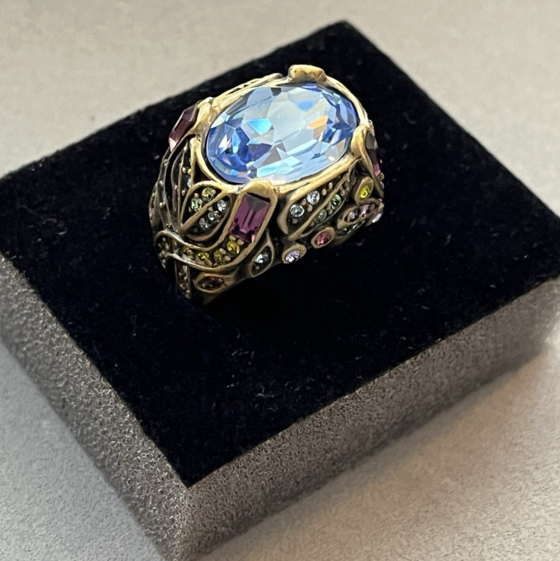 HEIDI DAUS Large Blue and Colorful Rhinestones Cocktail Ring US 6.5 New & Mint